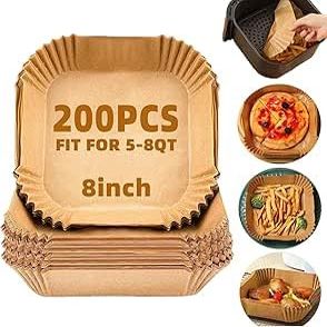 Air Fryer Liners Disposable,200Pcs Parchment Paper,LYHOLKEER 8IN Disposable Air Fryer Paper Liners for 5-8QT Air Fryer, Non-Stick, Square Liners Free of Bleach
