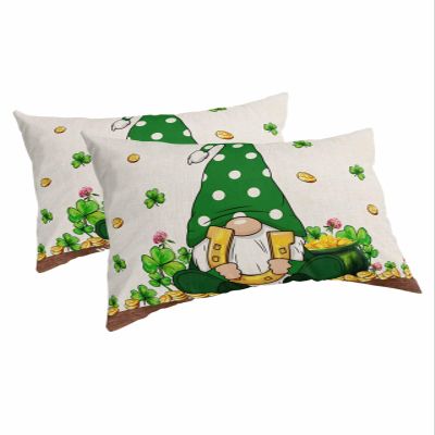 BOBOWUNY St. Patrick's Day Pillow Covers King Size 2 Pack, Soft Bed Throw Pillowcases Breathable Cooling Long Lumbar Body Pillow Sham Cover for Bed Sofa 20x36 Green Lucky Clover Golden Gnomes