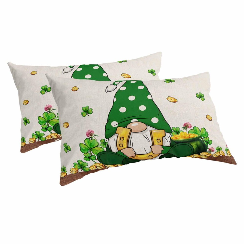 BOBOWUNY St. Patrick's Day Pillow Covers King Size 2 Pack, Soft Bed Throw Pillowcases Breathable Cooling Long Lumbar Body Pillow Sham Cover for Bed Sofa 20x36 Green Lucky Clover Golden Gnomes
