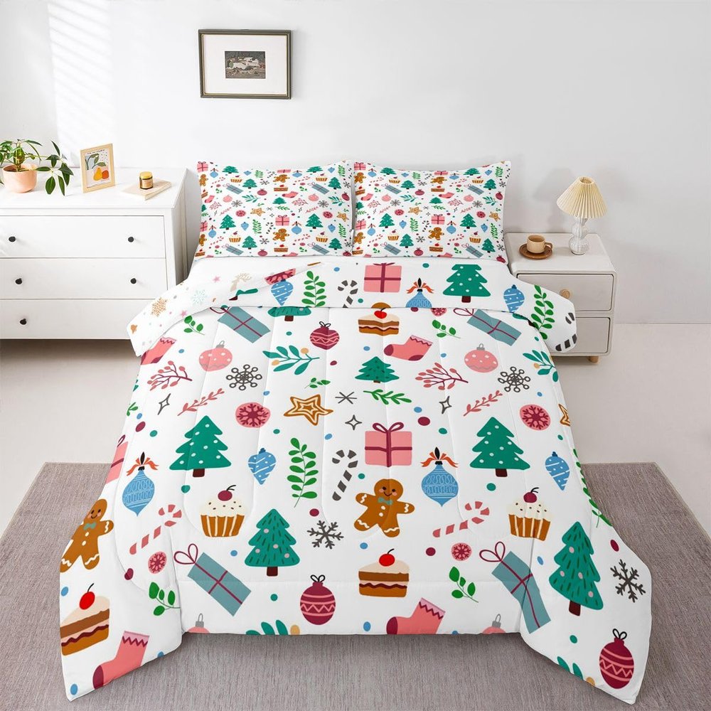 Erosebridal Xmas Comforter Set Twin Size Santa Claus Gifts Bedding Sets for Girls Boys Kids Merry Christmas Themed Bedding Comforter Sets Happy New Year Duvet Insert Winter Themed Quilt 2 Piece