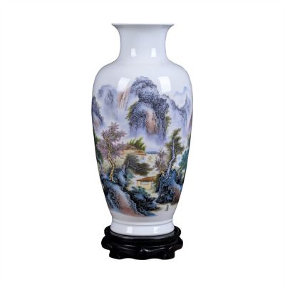 Vase Ceramic Floor Large Vase Chinese Ink Painting Decorative Bottle Vintage Fine Decoration with Base Household Gift Flower Vase