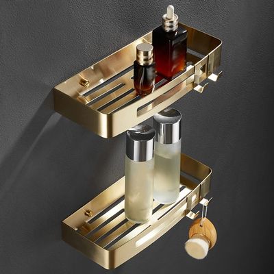 BAHELS Shower Caddy Nordic Brushed Gold 304 Stainless Steel Bathroom Shelf, Shower Caddy, Bathroom Shower Organizer Bathroom Organizer (Color : No punching, Size : 2 layer)