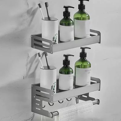 BAHELS Shower Caddy Shower Caddy Bathroom Shelf, Bathroom Vanity Cosmetic Storage Rack with Towel Bar Wall Mounted Bathroom Organizer (Size : Gray 2 layers with rod 30CM)