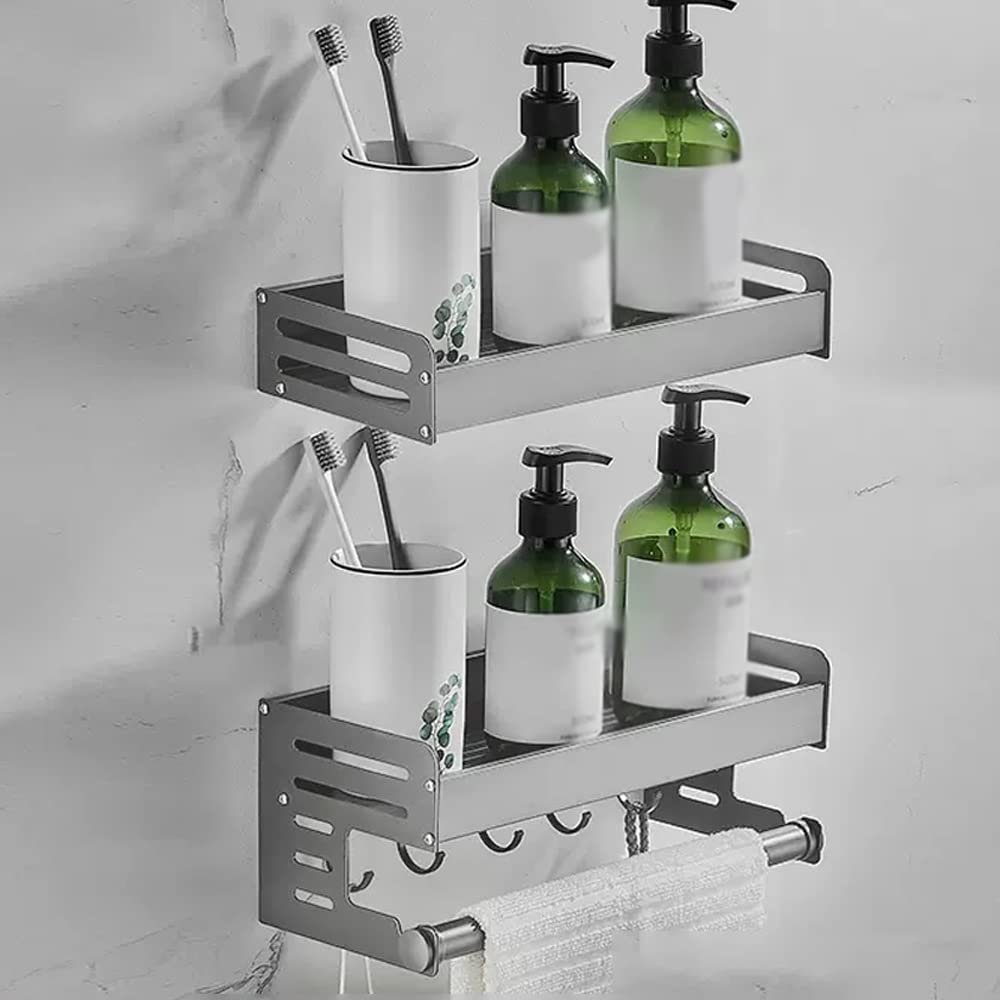 BAHELS Shower Caddy Shower Caddy Bathroom Shelf, Bathroom Vanity Cosmetic Storage Rack with Towel Bar Wall Mounted Bathroom Organizer (Size : Gray 2 layers with rod 30CM)