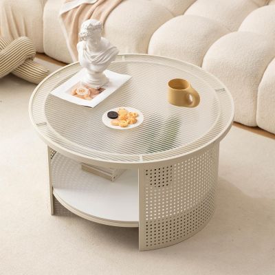 Round Glass Coffee Table With Storage Small Coffee Tables For Living Room Marble Shelf Modern Coffee Table With Metal Frame Small Rattan Side Table For Living Room Bedroom Home Office ( Color : Clear