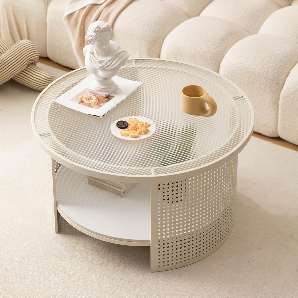 Round Glass Coffee Table With Storage Small Coffee Tables For Living Room Marble Shelf Modern Coffee Table With Metal Frame Small Rattan Side Table For Living Room Bedroom Home Office ( Color : Clear
