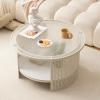 Round Glass Coffee Table With Storage Small Coffee Tables For Living Room Marble Shelf Modern Coffee Table With Metal Frame Small Rattan Side Table For Living Room Bedroom Home Office ( Color : Clear view 1