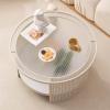 Round Glass Coffee Table With Storage Small Coffee Tables For Living Room Marble Shelf Modern Coffee Table With Metal Frame Small Rattan Side Table For Living Room Bedroom Home Office ( Color : Clear view 4