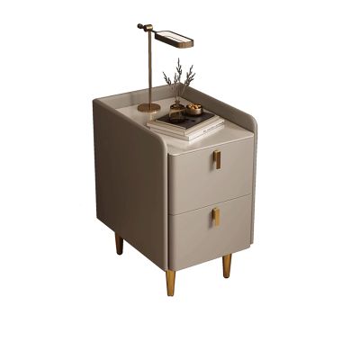 Bedside Table Nightstand Pine Wood Frame Bedside Table 2 Drawer End Table Metal Legs Bedside Dresse Leather Stone Top Bedside Cabinet Side Table