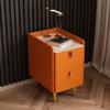 Bedside Table Nightstand Pine Wood Frame Bedside Table 2 Drawer End Table Metal Legs Bedside Dresse Leather Stone Top Bedside Cabinet Side Table view 2