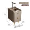 Bedside Table Nightstand Pine Wood Frame Bedside Table 2 Drawer End Table Metal Legs Bedside Dresse Leather Stone Top Bedside Cabinet Side Table view 3