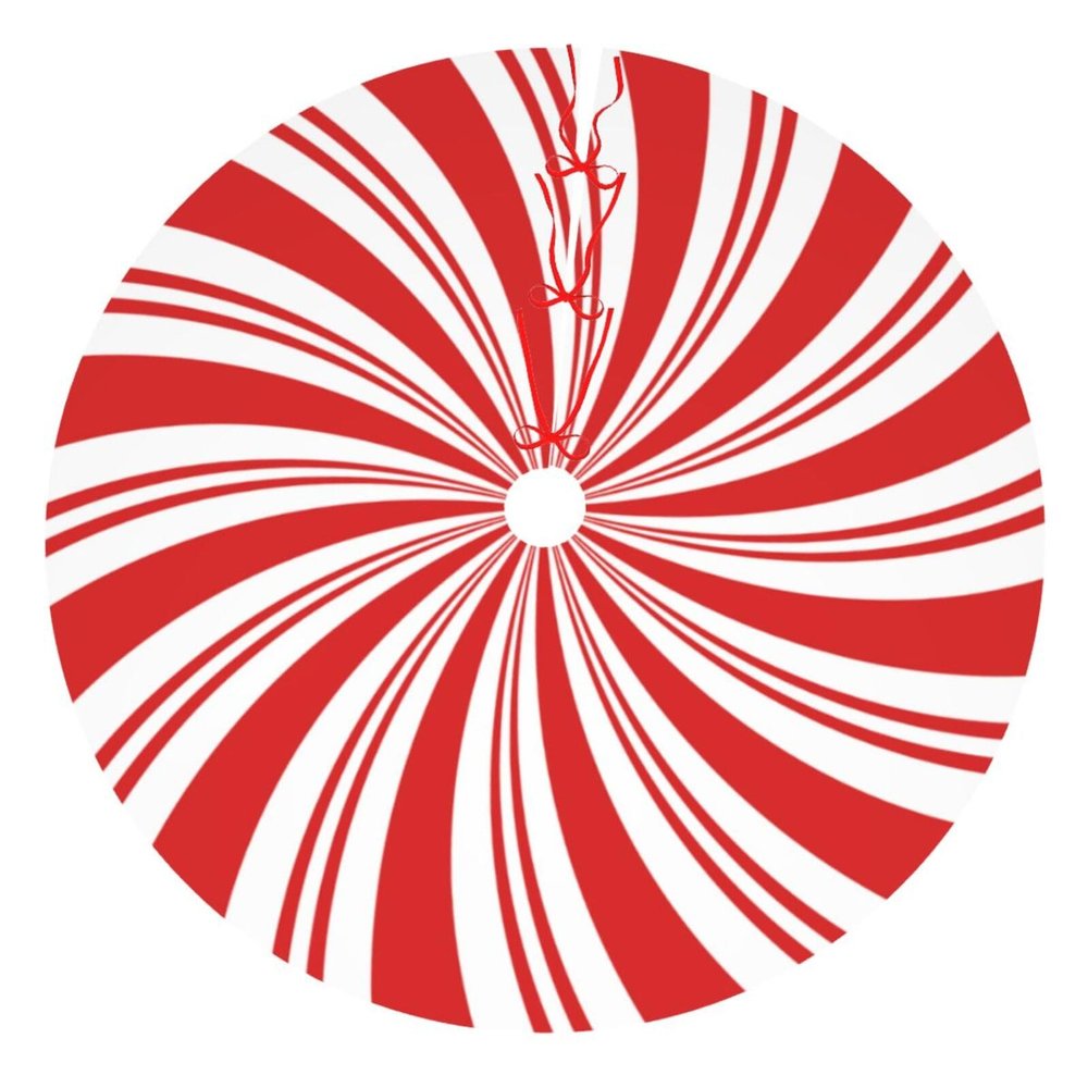 Red and White Candy Swirl Stripe Striped Mint Sugar Candy Cane Themed 36 Inch Christmas Tree Skirt Round Winter Snow Suitable for Christmas Xmas Halloween Holiday Party Decor Decoration Occasion