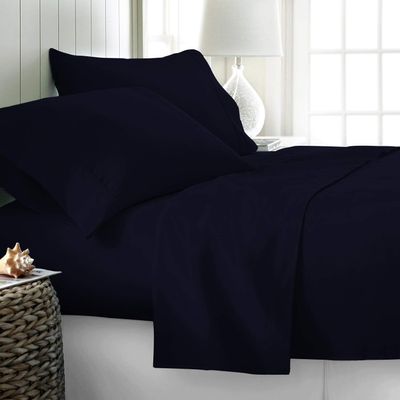 100% Cotton RV Short King - 70 x 80 Sheets - 400 Thread Count Sateen Luxury Bedding, Extra Soft & Cooling Sheet Set (Navy Blue Solid)- Deep Pocket Sheets for RV Short King - 70 x 80 Size Bed