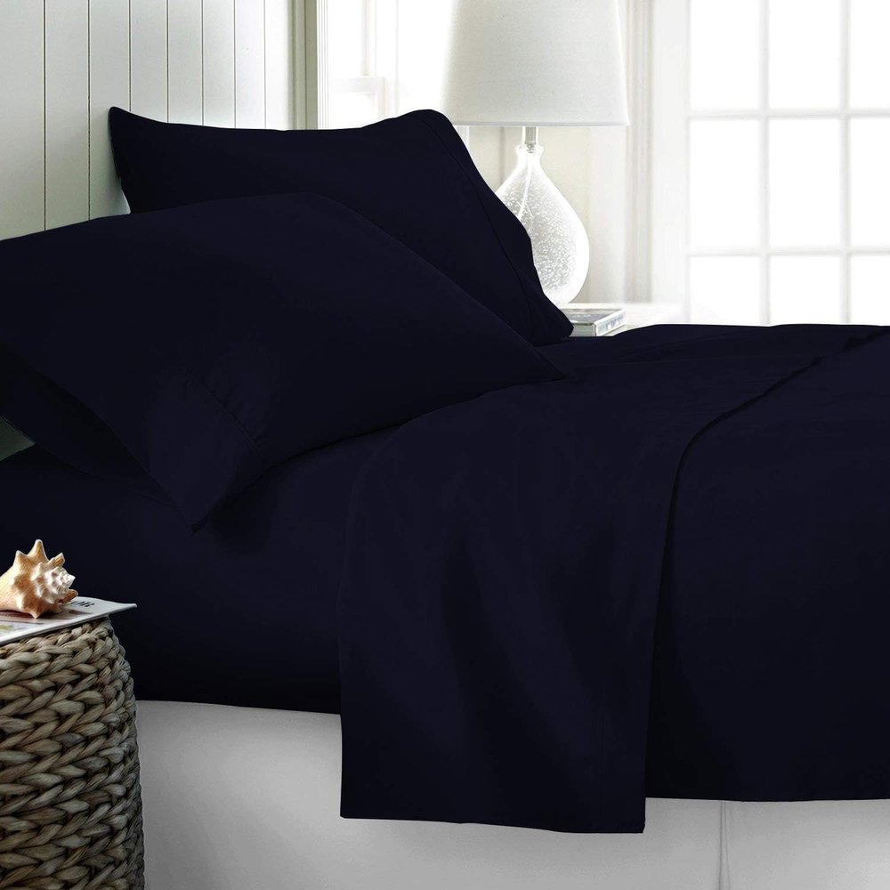 100% Cotton RV Short King - 70 x 80 Sheets - 400 Thread Count Sateen Luxury Bedding, Extra Soft & Cooling Sheet Set (Navy Blue Solid)- Deep Pocket Sheets for RV Short King - 70 x 80 Size Bed