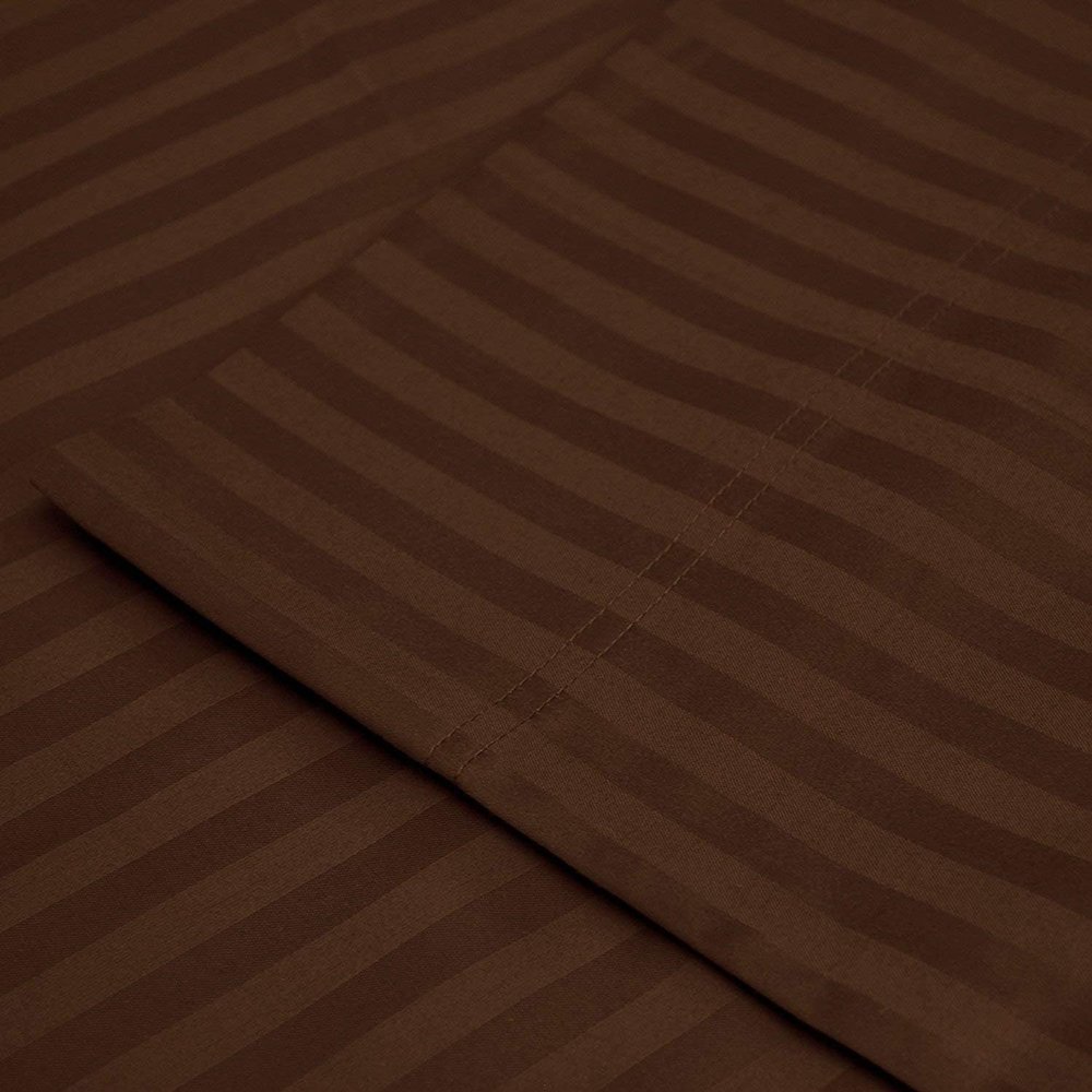 100% Cotton RV Short King - 70 x 80 Sheets - 400 Thread Count Sateen Luxury Bedding, Extra Soft & Cooling Sheet Set (Chocolate Stripe)- Deep Pocket Sheets for RV Short King - 70 x 80 Size Bed