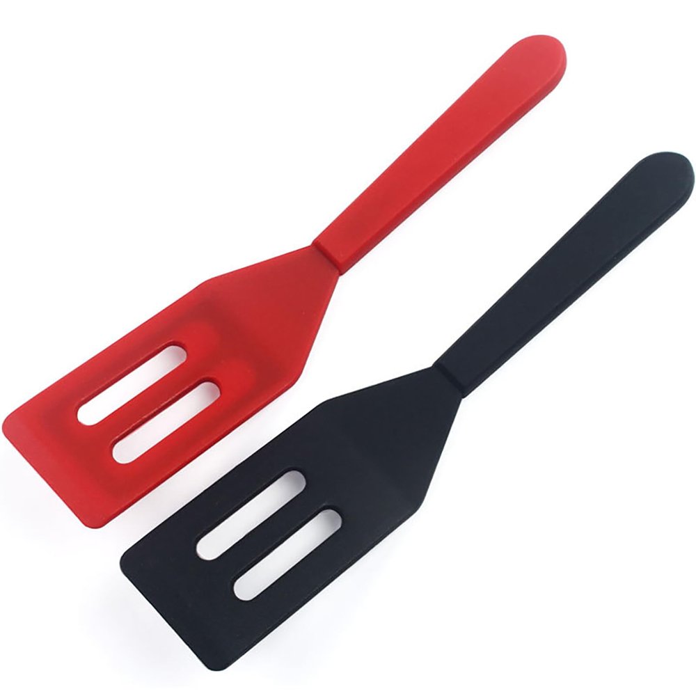 2 PackKunovo Small Spatula for Nonstick Cookware Mini Spatulas for kitchen Use,Heat-Resistant Silicone Thin Spatula Cooking Baking (Black-R)