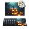 LZQPOEAS Placemats 4 PCS Happy Halloween Pumpkins Print PVC Placemats for Dining Table Heat Resistant Non-Slip Place Mats Woven Table Mats Washable Woven Place Mats for Kitchen 12 18 inch view 1