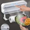 AUSTUFF 3 in 1 Plastic Wrap Dispenser with CutterMagnetic Aluminum Foil and Adhesive Film Organizer, Wall Mount Kitchen Wrap Organizer, Cling Wrap Dispenser with Paper Towel Holder and Cutter view 1