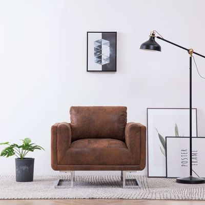 VRAXO Cube Armchair Brown Faux Suede Leather,Armchairs, Recliners & Sleeper Chairs-36.74lbs