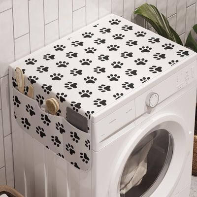 Ambesonne Paw Print Washing Machine Organizer Pack of 2, Puppy Kitten Dog and Cat Themed Repetitive Pet Foot's Stains Concept, Anti-Slip Cover for Washers Dryers, 47" x 18.5", Grey White