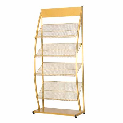 REMYSAOS Magazine Rack Brochure Holder Gold Metal 4 Pocket Magazine Rack on Floor, Large Brochure Literature Display Holder Organizer with Wheels for Commercial Trade Show (Color : Style-2)
