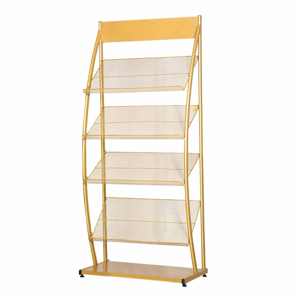 REMYSAOS Magazine Rack Brochure Holder Gold Metal 4 Pocket Magazine Rack on Floor, Large Brochure Literature Display Holder Organizer with Wheels for Commercial Trade Show (Color : Style-2)