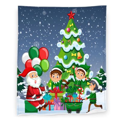 Xmas Blanket 40" x 50" Santa Christmas Tree New Year Holiday Elf Super Soft Bedding Fleece Throw Blanket Microfiber Flannel Blankets Couch Sofa Warm Lightweight for Boys Girls