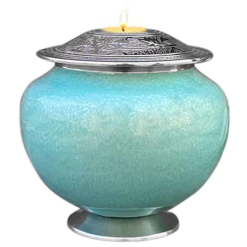 Candle Cremation Urn for Human Ashes - Large Mint/Turquoise Candle Urn - Decorative Urn for Ashes Display at Home - Beautiful Modern Adult URN for Funeral, Burial, Female or Pets