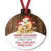 2023 First Christmas as a Family of 3 Personalized Christmas Ornament, Santa Hat Wearing Sloth Family to Showcase A New Baby Addition. Double Sided Shatterproof Ornament By Tickle Bellies view 1