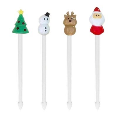 4Pcs Kids Food Sign Set Christmas Fruit Fork Set For Cake Cartoon Animal Dessert Fruit Picks Unique Lunch Box Toothpicks Christmas Fruit Sign Cake Dessert Pastry Party Supply