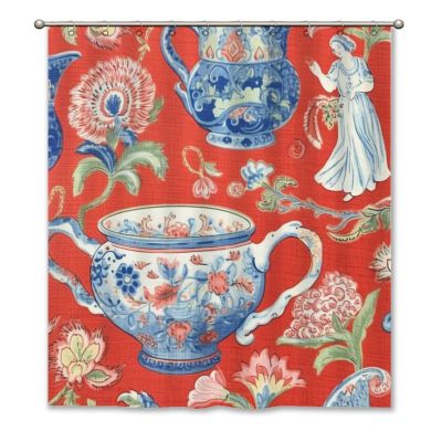 Yinrune Ginger Jar Shower Curtains for Bathroom Chinoiserie Monkey Decor Ginger Jar Red Chinoiserie Asian Inspired Bath Curtains Modern Shower Curtain 60x72in Polyester Fabric Bath Curtains Set