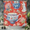 Yinrune Ginger Jar Shower Curtains for Bathroom Chinoiserie Monkey Decor Ginger Jar Red Chinoiserie Asian Inspired Bath Curtains Modern Shower Curtain 60x72in Polyester Fabric Bath Curtains Set view 3