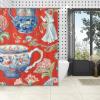 Yinrune Ginger Jar Shower Curtains for Bathroom Chinoiserie Monkey Decor Ginger Jar Red Chinoiserie Asian Inspired Bath Curtains Modern Shower Curtain 60x72in Polyester Fabric Bath Curtains Set view 4
