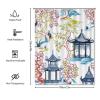 Yinrune White Coral Blue Pagoda Shower Curtain Set with Hooks Chinoiserie Style Shower Curtain Asian Inspired Bathroom Curtains Bathroom Decor Polyester Fabric Shower Curtains with Holes view 2