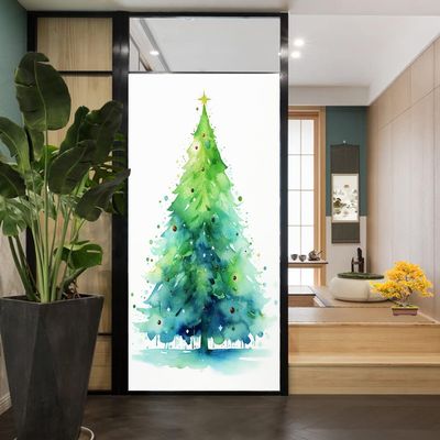 Americana TRE Window Privacy Film Snowflakes Colored Lights Beautiful Christmas Modern Stained Glass Window Coverings Static Cling Window Film for Home Office Stores 17.7Wx23.6L