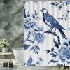 Yinrune Indigo Blue Shower Curtains for Bathroom Bird Floral Chinoiserie Asian Inspired Bath Curtains Modern Shower Curtain 72x90in Bath Curtains Polyester Fabric Shower Curtain Set with Hooks view 3