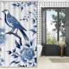 Yinrune Indigo Blue Shower Curtains for Bathroom Bird Floral Chinoiserie Asian Inspired Bath Curtains Modern Shower Curtain 72x90in Bath Curtains Polyester Fabric Shower Curtain Set with Hooks view 4