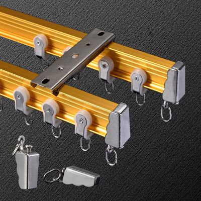 Ceiling Or Wall Mount Aluminum Curtain Track System, Double Rods Curtain, Heavy Duty Curtain Rods, Silent Curtain Rail Kit, For Bunk Beds, Shower, RV, Camper, Privacy ( Color : Gold Ceiling Mount , Si