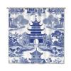 Yinrune Blue and White Pagoda Shower Curtain Set With Hooks - Chinoiserie Style Asian Inspired Bathroom Decor - Polyester Fabric view 1