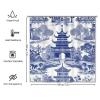 Yinrune Blue and White Pagoda Shower Curtain Set With Hooks - Chinoiserie Style Asian Inspired Bathroom Decor - Polyester Fabric view 2