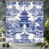 Yinrune Blue and White Pagoda Shower Curtain Set With Hooks - Chinoiserie Style Asian Inspired Bathroom Decor - Polyester Fabric view 3