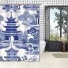 Yinrune Blue and White Pagoda Shower Curtain Set With Hooks - Chinoiserie Style Asian Inspired Bathroom Decor - Polyester Fabric view 4