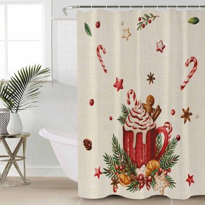 Christmas WatercolorShower Curtain Set with Hook 36" x 78",Washable Cloth Polyester Fabric Shower+Curtain,Waterproof Bath Curtains for Bathroom,Showers,Bathtubs Decor Farmhosue Winter Red Flowers