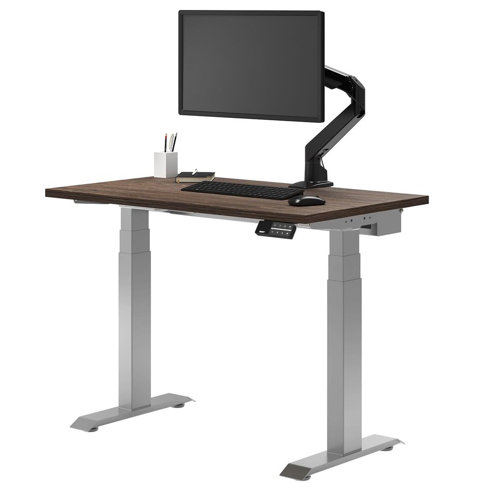 Desky Dual Mini Sit Stand 40 x 24 in Compact Desk with Dual Motors, 3-Stage Height Range, 4 Memory Presets  One-Piece Top for Home Office Natural Walnut