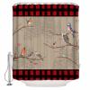 Christmas BirdShower Curtain Set with Hook 72" x 78",Washable Cloth Polyester Fabric Shower+Curtain,Waterproof Bath Curtains for Bathroom,Showers,Bathtubs Decor Farmhouse Buffalo Plaid Red Black view 2