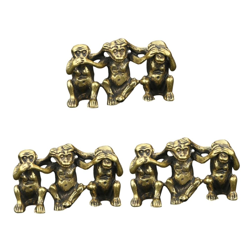 ARTIBETTER 3pcs Metal Brass Animal Sculptures Monkey Statue for Decor Desktop Ornament Home Ape Statue Wise Gestures