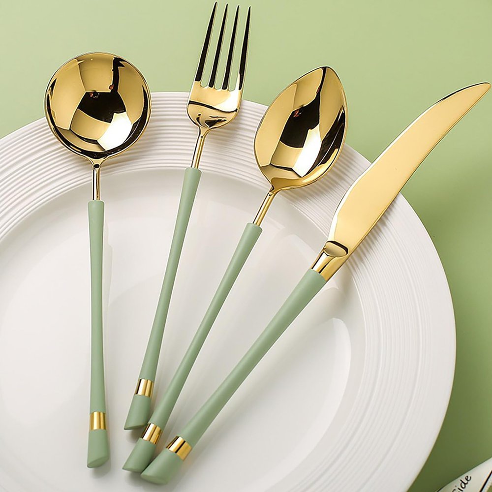 Gold Silverware Set Flatware Set for 14 Luxury 56 Piece Mint Green Handle Utensi Sets 18/10 Stainless Steel Cutlery Set Tableware for Home Hotel Restaurant Christmas