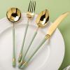 Gold Silverware Set Flatware Set for 14 Luxury 56 Piece Mint Green Handle Utensi Sets 18/10 Stainless Steel Cutlery Set Tableware for Home Hotel Restaurant Christmas view 1