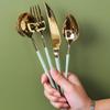 Gold Silverware Set Flatware Set for 14 Luxury 56 Piece Mint Green Handle Utensi Sets 18/10 Stainless Steel Cutlery Set Tableware for Home Hotel Restaurant Christmas view 3