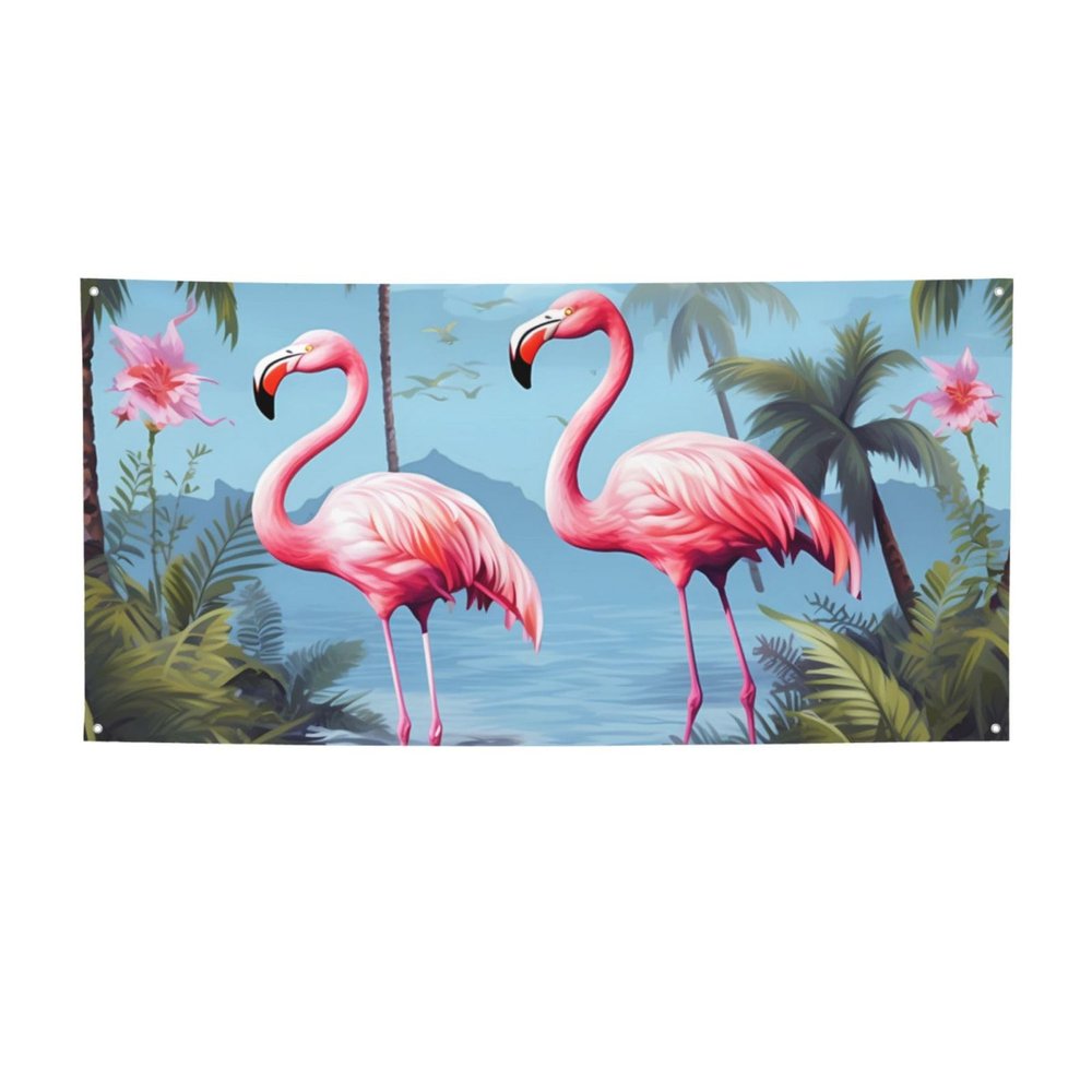 Tropical flamingos Banner Holiday Backdrop for Outdoor Happy Birthday Decorations Yard Signs Christmas Banners Fence Hanging Flag Home Decoration for Party Wedding Business